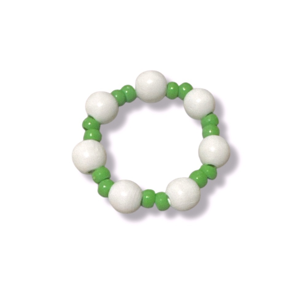 Handcrafted Boho Green Pony & White Wooden Chunky Beaded Bracelet
